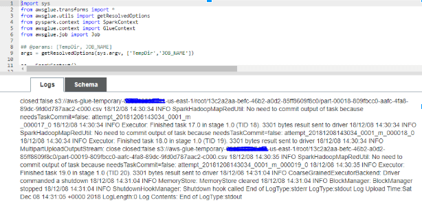 Output Log in AWS Glue